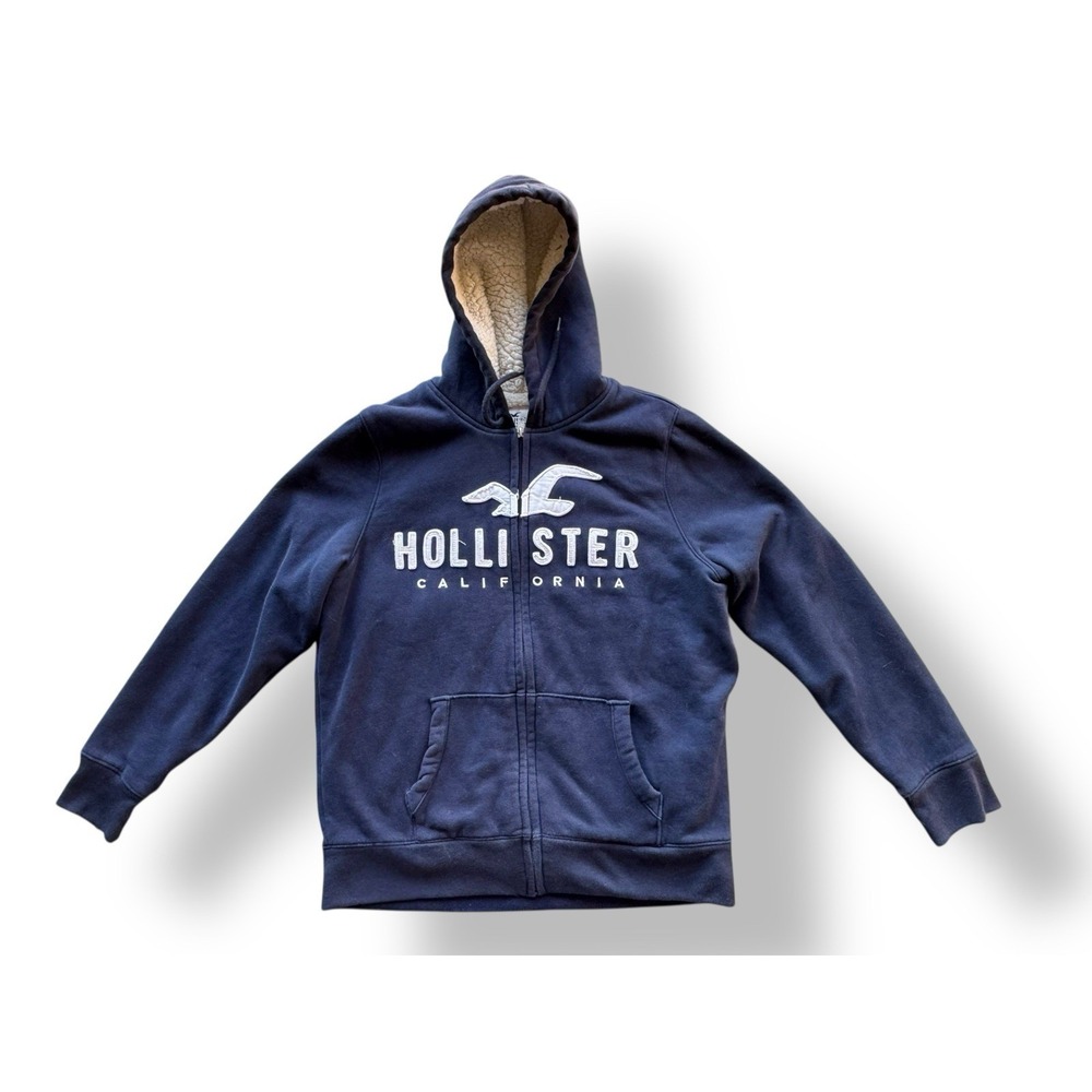 VTG Hollister Sweater Adult Large Jacket Full Zip Heavy Sherpa BOHO Y2K Blue‎